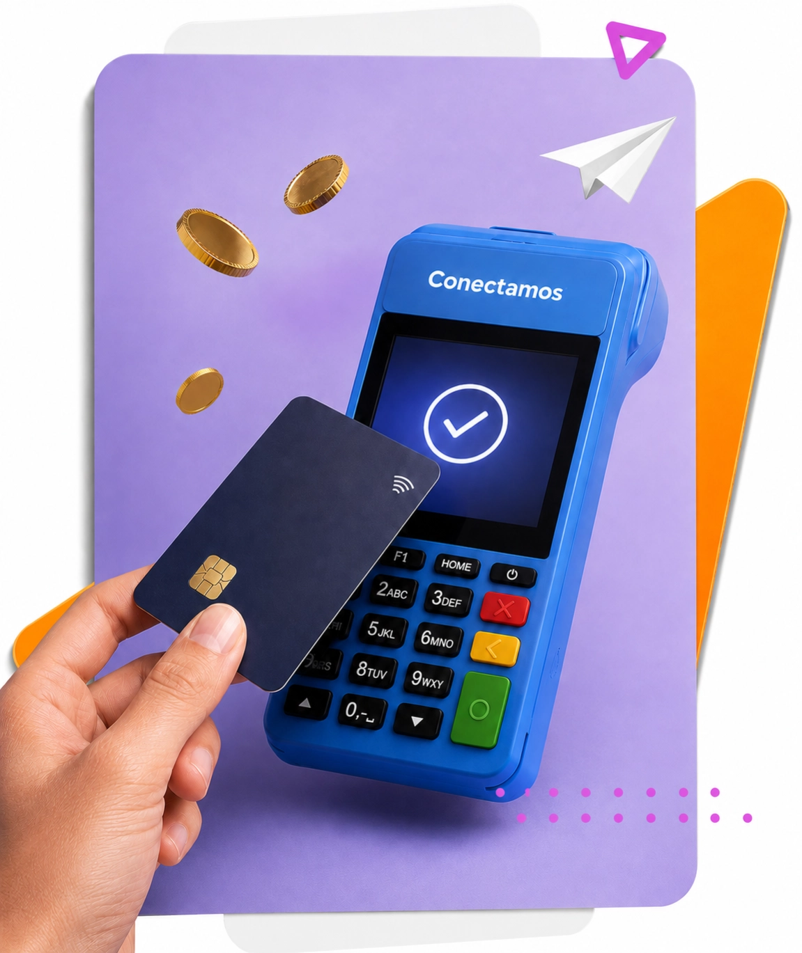 Conectamos point-of-sale terminal accepting a contactless card